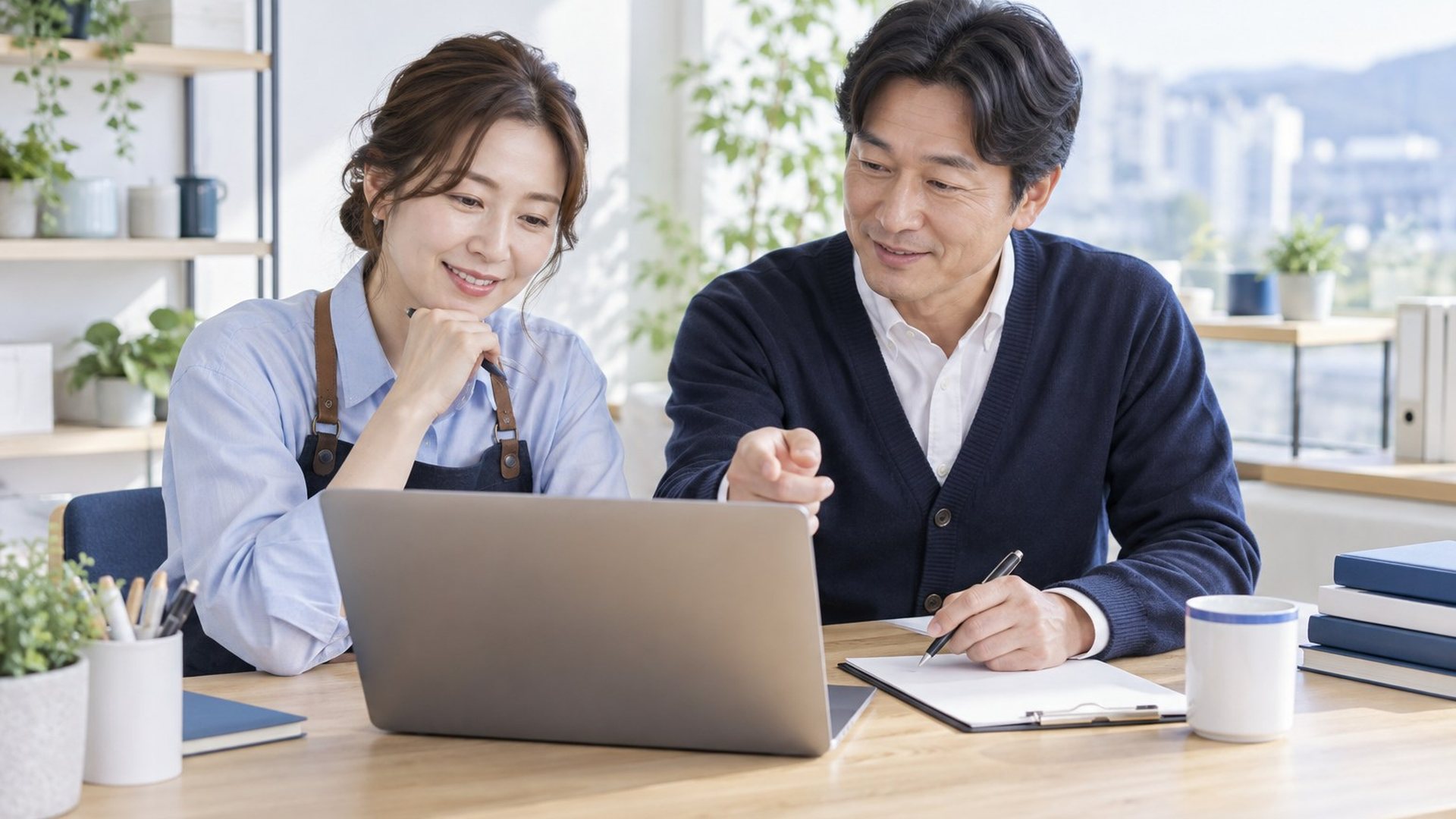 남녀가 노트북을 보며 상담하는 장면(연출 사진)